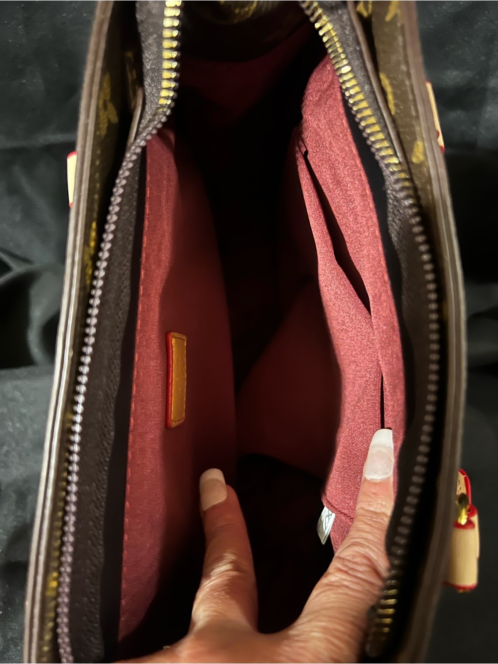 Louis Vuitton Brown Monogram Canvas Satchel with Cream and Red Trim - Picture 12 of 16